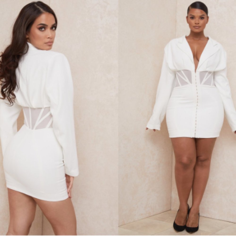 HouseOfCB WHITE BLAZER CORSET DRESS